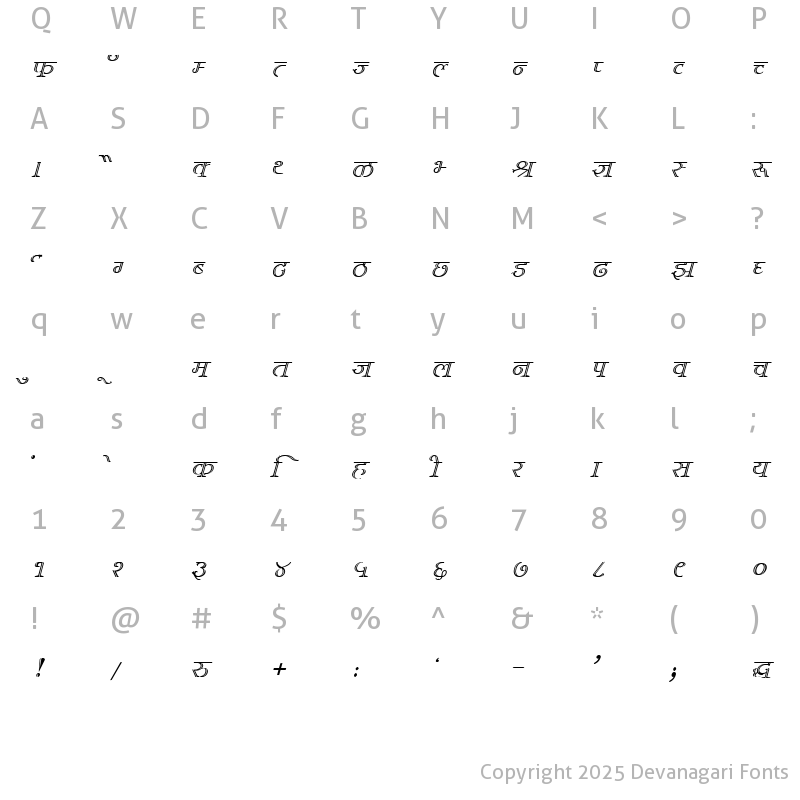 Character Map of DevLys 380 Italic